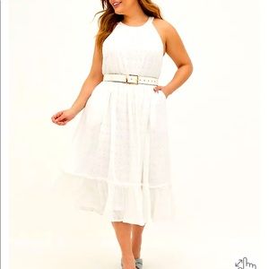 HALTER RUFFLE TIERED MIDI DRESS - VOILE EYELET WHITE SIZE 4 TORRID
